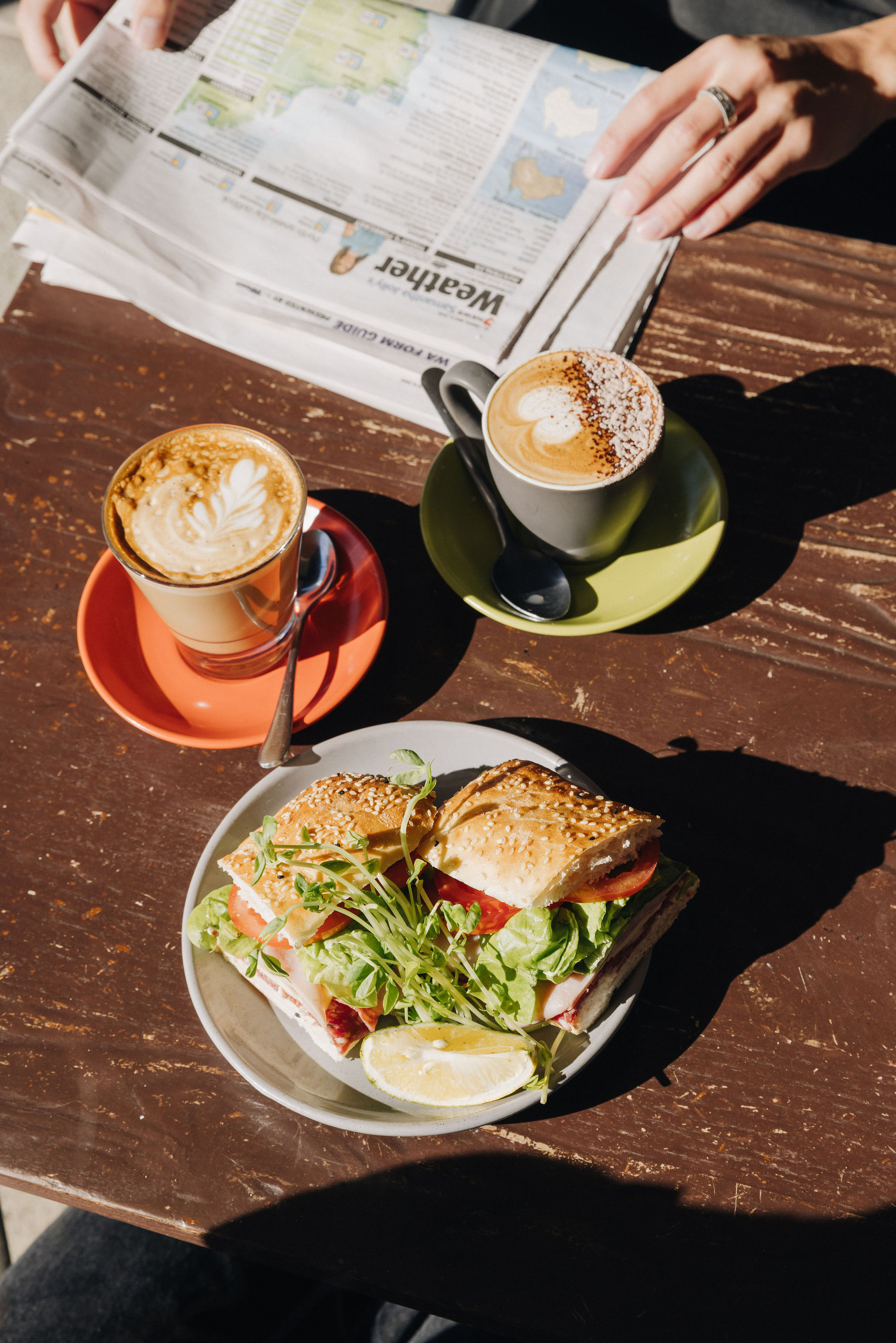 Coffees and a sandwich